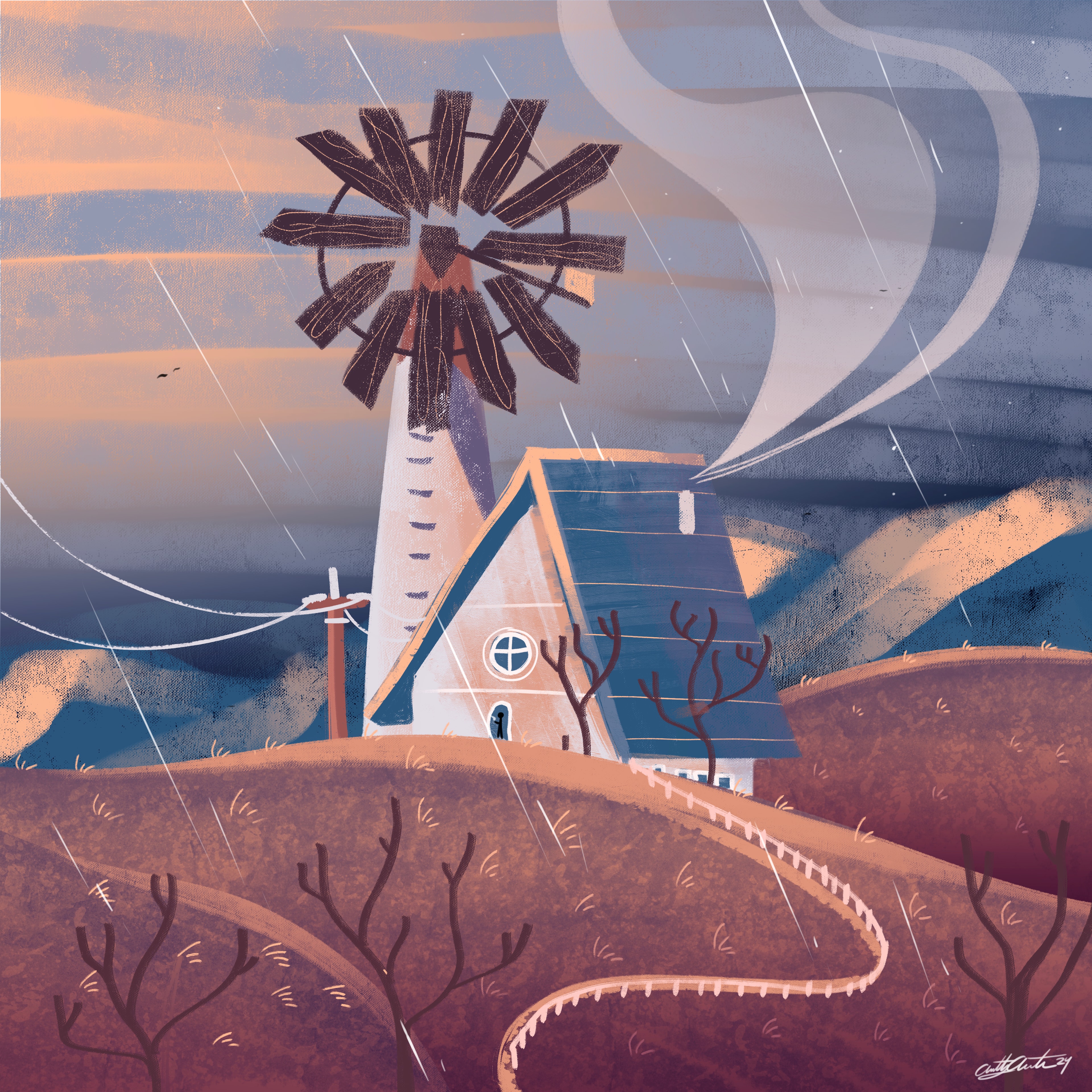 Windmill House Desert Landscape